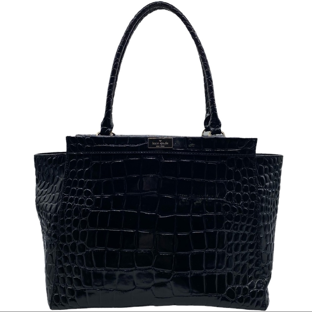 Kate Spade Alice Ridgely Avenue Black Croc Print Patent Leather Tote
